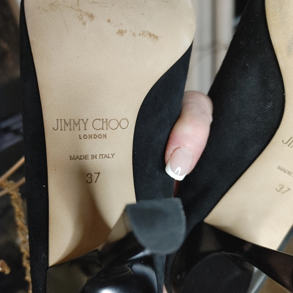 JIMMY CHOO Betha 85 Suede And Nappa Leather Mules With Chain, Black 37 - Picture 15 of 16